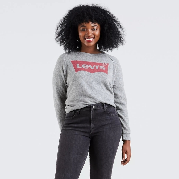 Levis Relaxed Fit Logo Crew Pullover Sweatshirt Womens Size XL Gray Red Casual - Picture 7 of 7